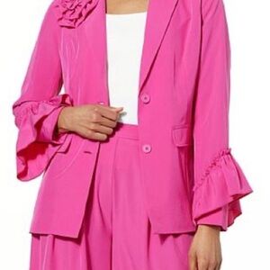 Vibrant Pink Ruffle Sleeve Blazer